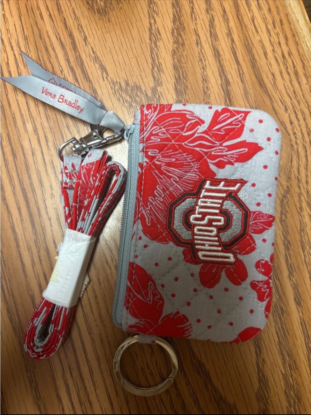 Vera Bradley Gray Wristlet Phone Key Case with Red Floral Ohio State Logo